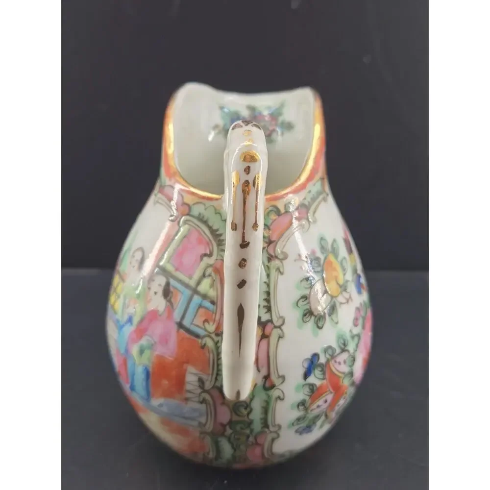 Vtg Chinese Export Famille Rose Medallion Porcelain Hand Painted Creamer Pitcher